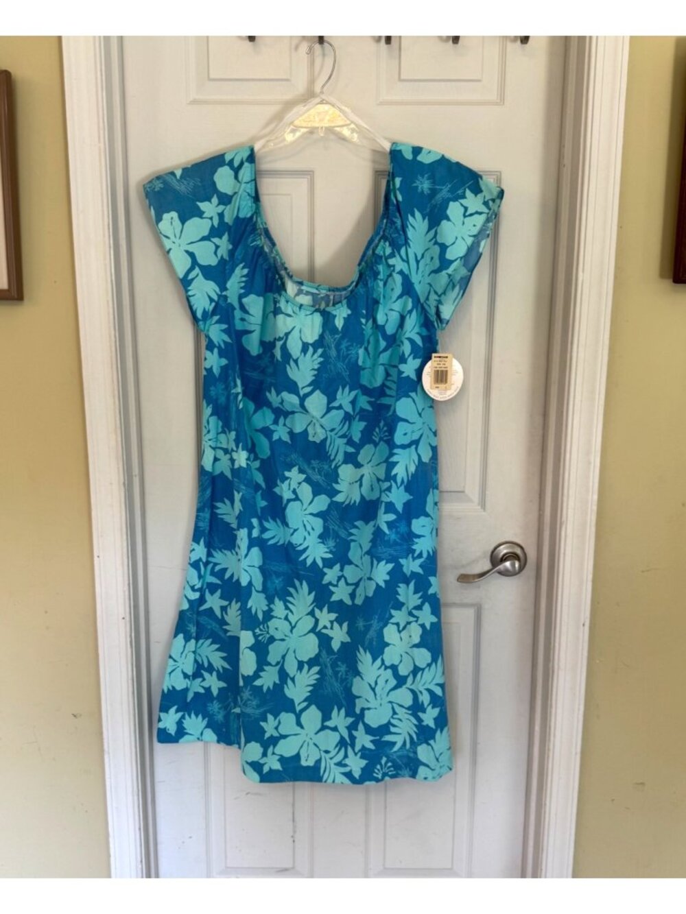 Vintage Hilo Hattie Aloha Blue Floral Malihini Hawaii Midi Muumuu House Dress L